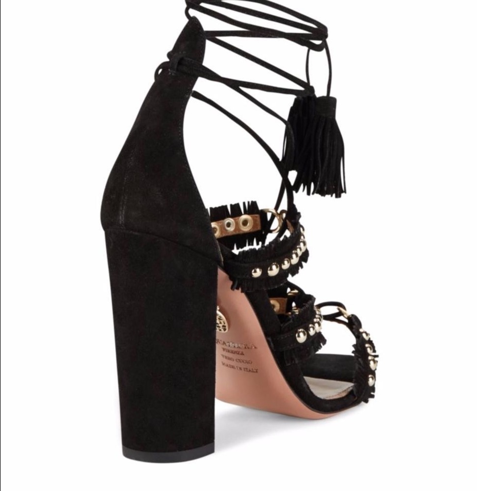 { Aquazzura } Black Tulum Studded Block Heels - Picture 2 of 4